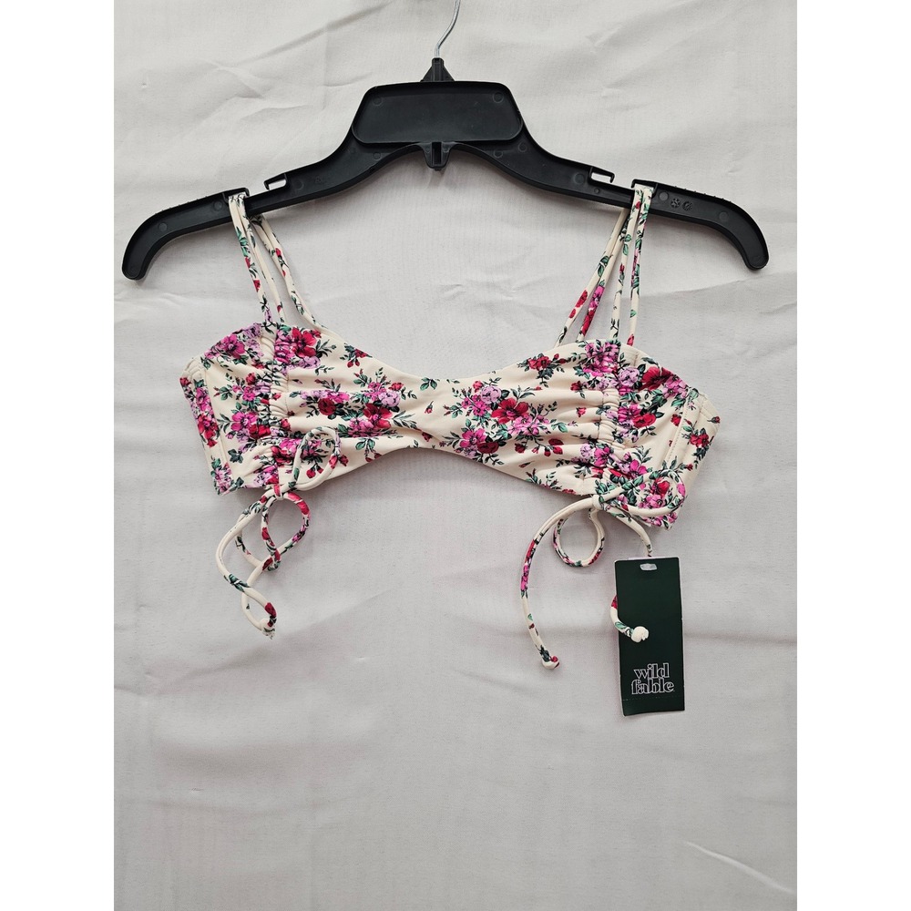 Wild Fable Floral Bralette Bikini Top Cream Pink Low Coverage Small NWT